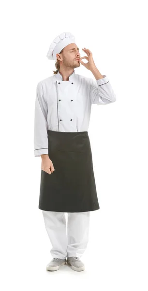 Felice chef maschio su sfondo bianco — Foto Stock