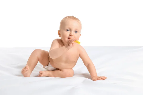 Lindo bebé divertido aislado en blanco — Foto de Stock