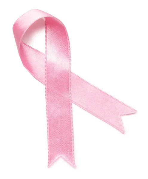 Różowa wstążka na białym tle. Koncepcja świadomości raka piersi — Zdjęcie stockowe