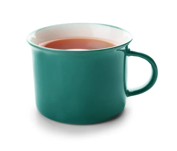 Xícara de chá quente no fundo branco — Fotografia de Stock