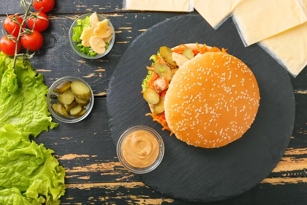 Composition with tasty doner kebab in bun on table — Stock Photo, Image