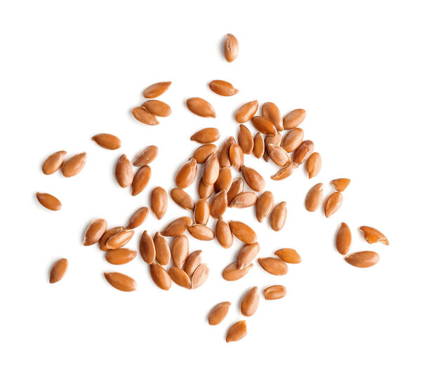 Flax seeds on white background