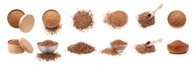 Beyaz arkaplanda ham karabuğday kolajı