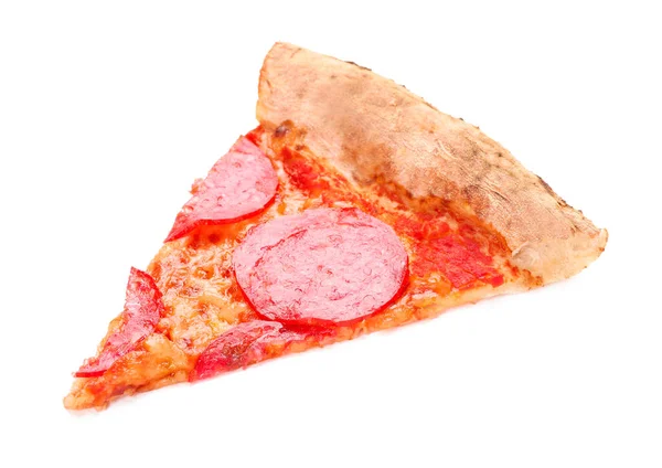 Skiva av välsmakande pizza på vit bakgrund — Stockfoto