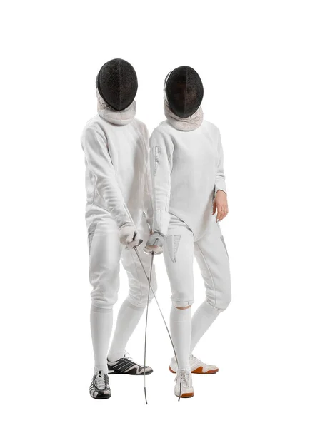 Young fencers on white background — Stock Photo, Image