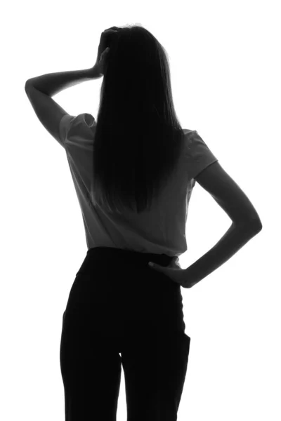 Silhouette di donna d'affari premurosa su sfondo bianco. Concetto di scelta — Foto Stock
