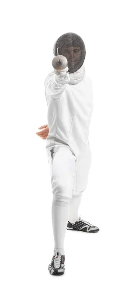 Young fencer on white background — Stock Photo, Image