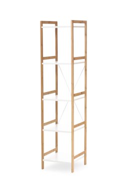 Beyaz arkaplanda boş raf ünitesi