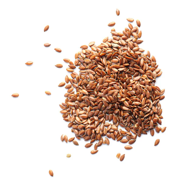 Heap de sementes de linho no fundo branco — Fotografia de Stock