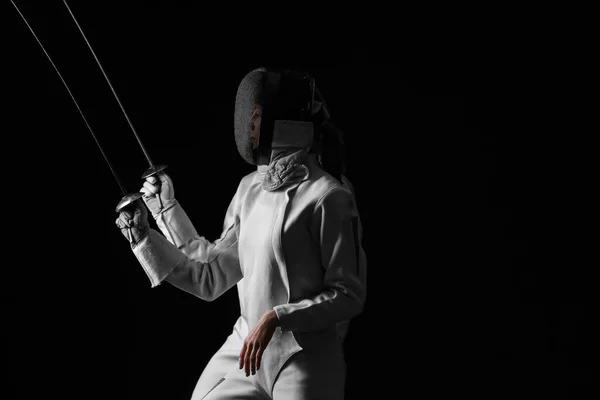 Young Fencers Dark Background — Stock Photo, Image