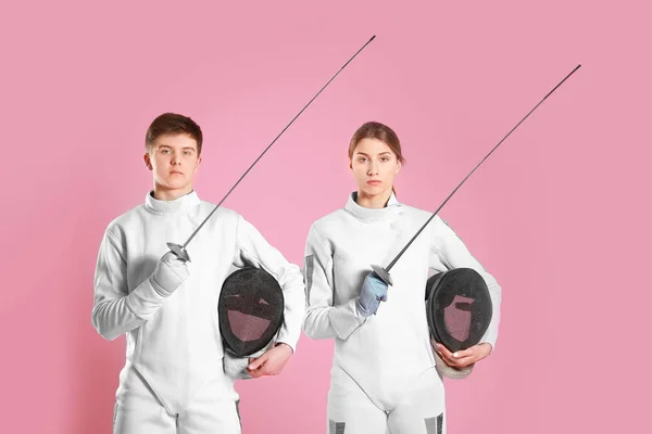 Young Fencers Color Background — 스톡 사진