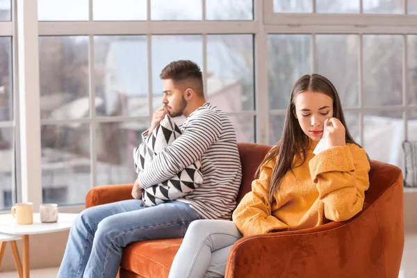 Upset Young Couple Quarrel Home — Stock Photo, Image