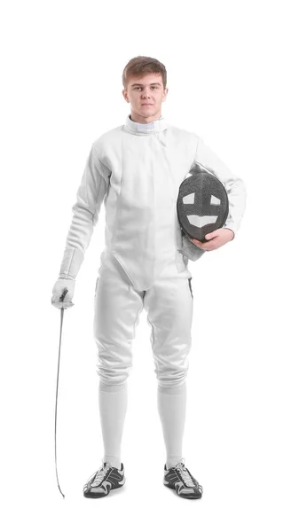 Young Male Fencer White Background — Stock Photo, Image