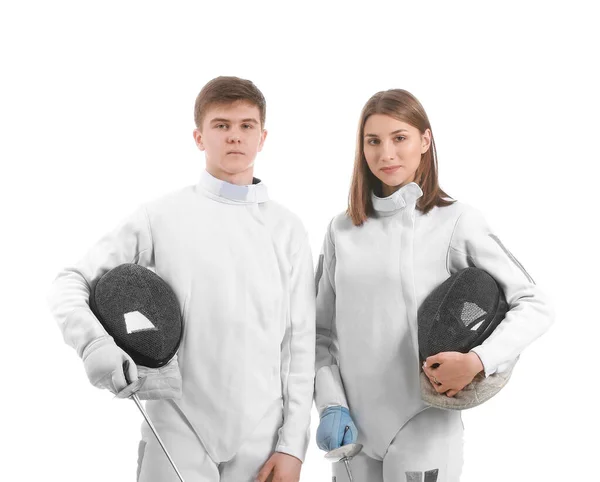 Young Fencers White Background — Stock Photo, Image