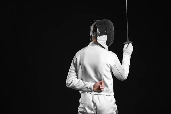 Young Fencer Dark Background — Stock Photo, Image