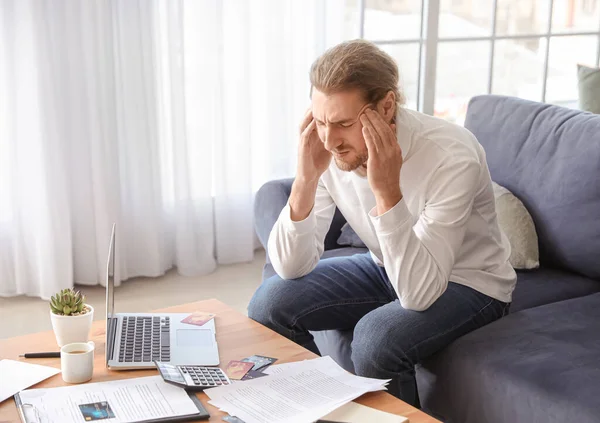 Worried Young Man Debt Home — Stock Photo, Image