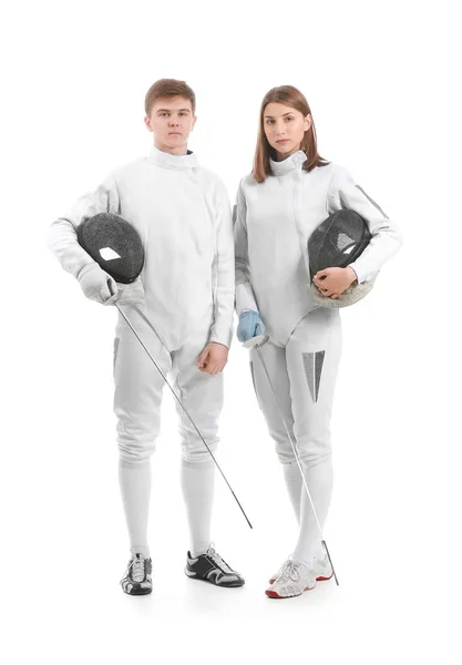 Young Fencers White Background — Stock Photo, Image