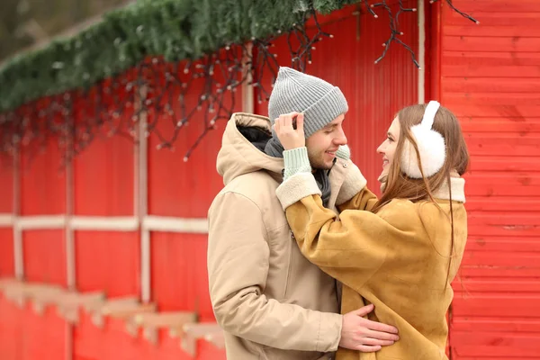 Portrait Happy Young Couple Romantic Date Outdoors — Stock Photo, Image