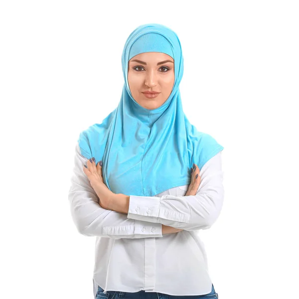 Schöne Arabische Frau Auf Weißem Hintergrund — Stockfoto