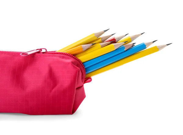 Bag Ordinary Pencils White Background — Stock Photo, Image