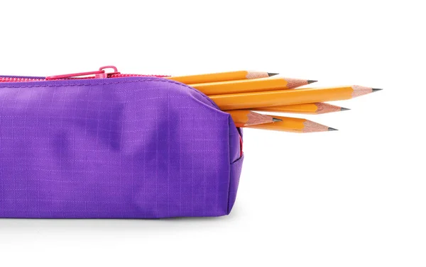 Bag Ordinary Pencils White Background — Stock Photo, Image