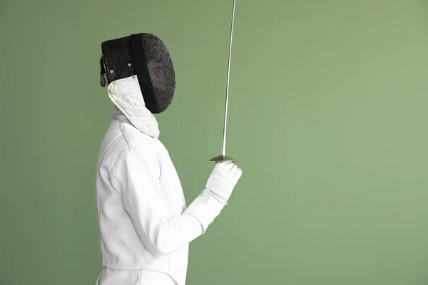 Young Male Fencer Color Background — Stock Photo, Image