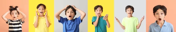 Collage Photos Surprised Little Boy — Stock Photo, Image