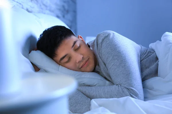 Asian Man Sleeping Bed Night — Stock Photo, Image