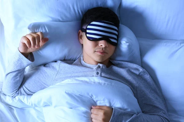 Asian Man Sleeping Bed Night — Stock Photo, Image