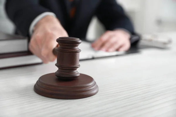 Male Lawyer Judge Gavel Sitting Workplace Office Closeup — Stock Photo, Image