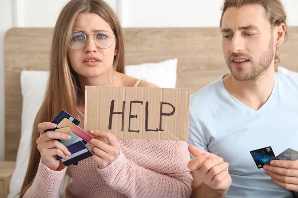 Worried Young Couple Debt Home — Stock Photo, Image