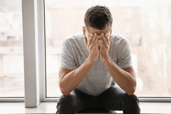 Depressed Young Man Window — Stock Photo, Image