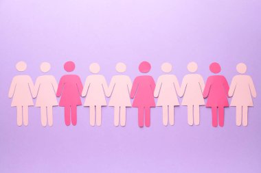 Renkli arka planda birçok kadın figürü. Feminizm kavramı