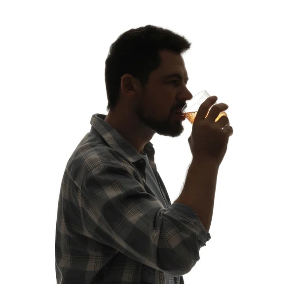 Silhouette Uomo Ubriaco Sfondo Bianco Concetto Alcolismo — Foto Stock