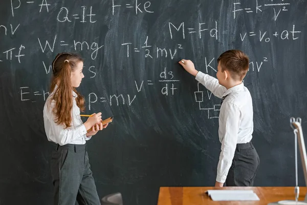 Cute Little Children Blackboard Physics Lesson Classroom — Stock Photo, Image