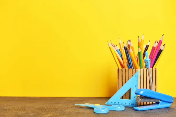 Set School Supplies Table Color Background — Stock Photo, Image