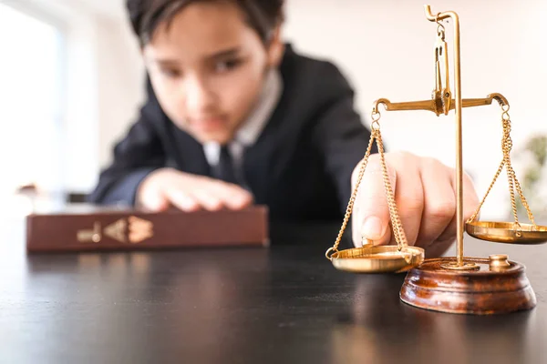 Little Lawyer Scales Justice Book Office — Stock Photo, Image
