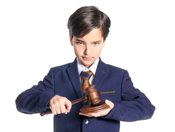 Little Lawyer Judge Gavel White Background — Stockfoto