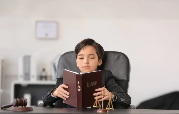 Little Lawyer Reading Book Office — Stock Photo, Image