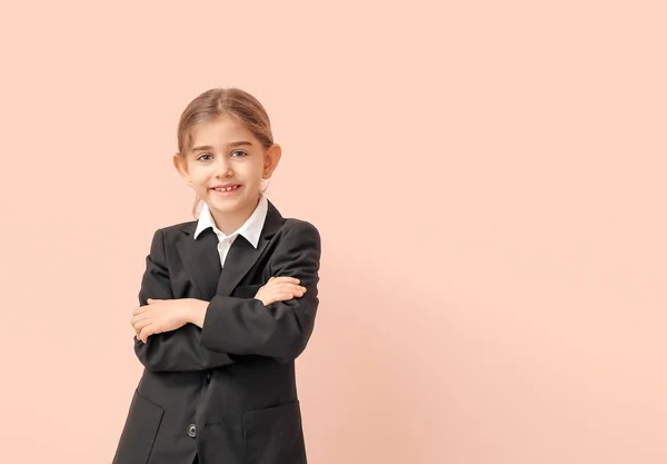 Portrait Little Businesswoman Color Background — Stock Photo, Image