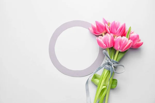 Bouquet Beautiful Flowers Blank Frame White Background — Stock Photo, Image