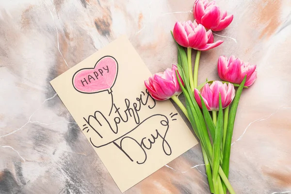 Красивые Цветы Открытка День Матери Цветном Фоне — стоковое фото