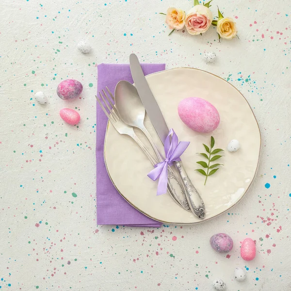 Beautiful Easter Table Setting Light Background — Stock Photo, Image