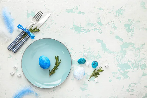 Piękne Ustawienie Tabeli Wielkanoc Tle Koloru — Zdjęcie stockowe