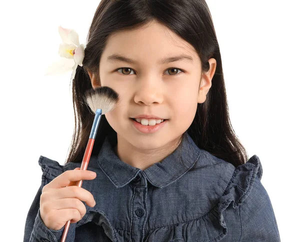 Cute Little Makeup Artist White Background — Stock Photo, Image