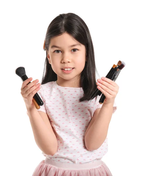 Cute Little Makeup Artist White Background — Stock Photo, Image