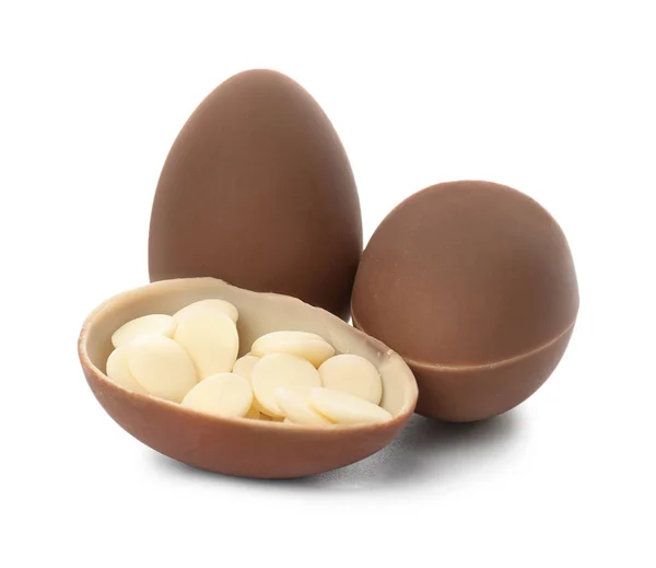 Huevos Pascua Chocolate Dulce Sobre Fondo Blanco —  Fotos de Stock