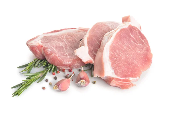 Сырое Мясо Свинины Специями Травами Белом Фоне — стоковое фото