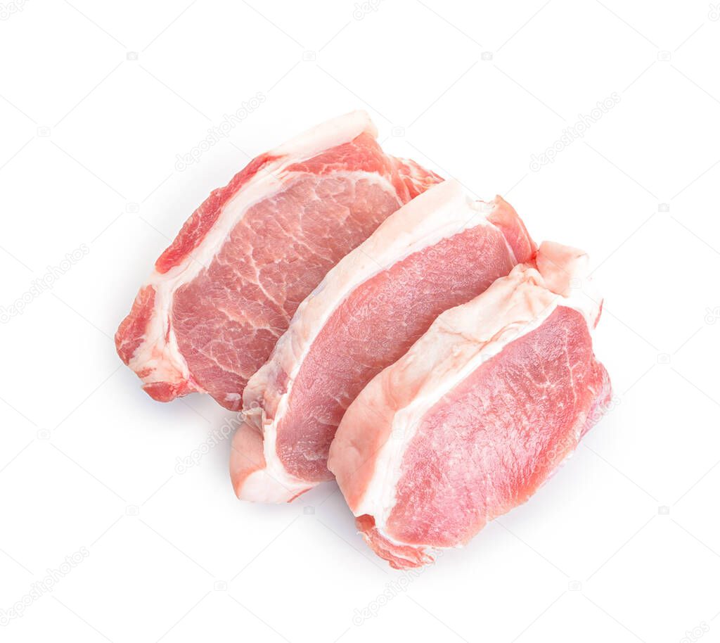 Raw pork meat on white background