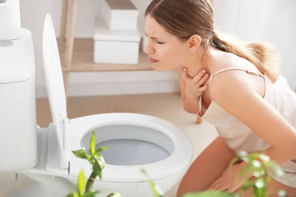 Pregnant Woman Suffering Toxicosis Bathroom — Stock Photo, Image